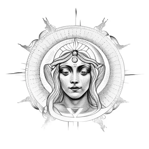 Libra Goddess holding a radiant sun in her hands tattoo design idea