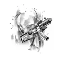 gun with hustle tattoo design idea