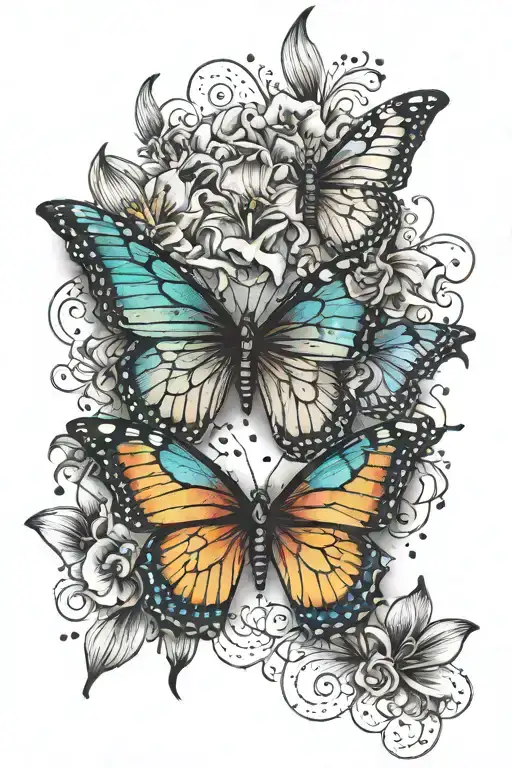 rainbow, butterfly, lilly, elvis presely theme tattoo design idea