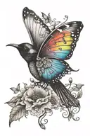 rainbow, butterfly, fairy garden, magpie, flowers, spider, ladybug tattoo design idea
