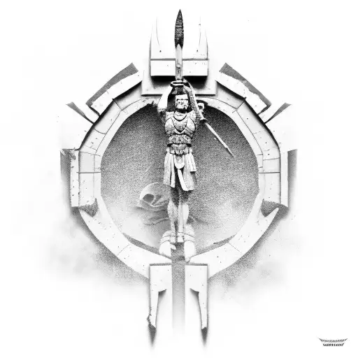 spartan with 3D rome background tattoo design idea