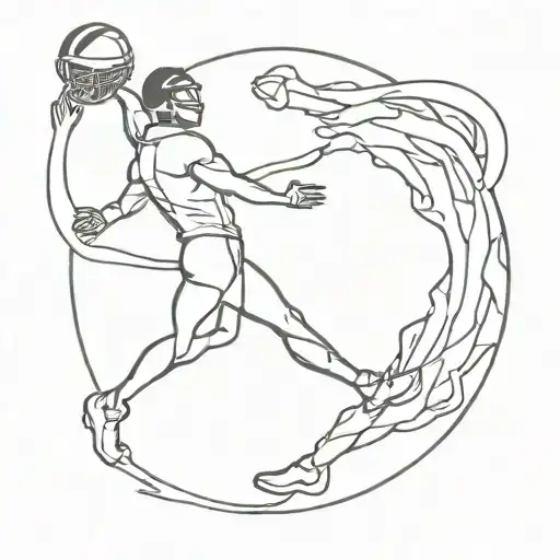 stickman holding football player kicking with halo on top  tattoo design idea