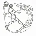 stickman holding football player kicking with halo on top  tattoo design idea