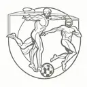 stickman holding football player kicking with halo on top  tattoo design idea