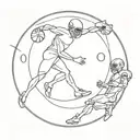 stickman holding football player kicking with halo on top  tattoo design idea