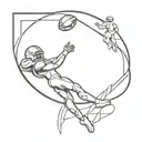 stickman holding football player kicking with halo on top  tattoo design idea