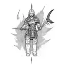 warrior figthing with a fire sword against monsters tattoo design idea