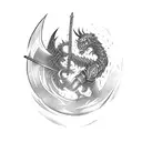 warrior figthing with a fire sword against monsters tattoo design idea