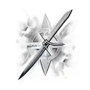 A katana blade wrapped in lightning with a cross hilt tattoo design idea