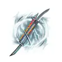 A katana blade wrapped in lightning with a cross hilt tattoo design idea