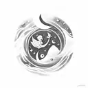 A surreal scene of a dreamer floating among a sea of stars and a crescent moon tattoo design idea