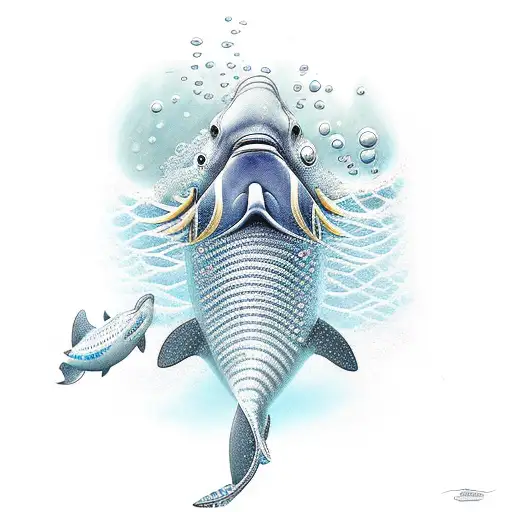 An intricate underwater scene with a diver surrounded by a school of dolphins and an eagle ray tattoo design idea