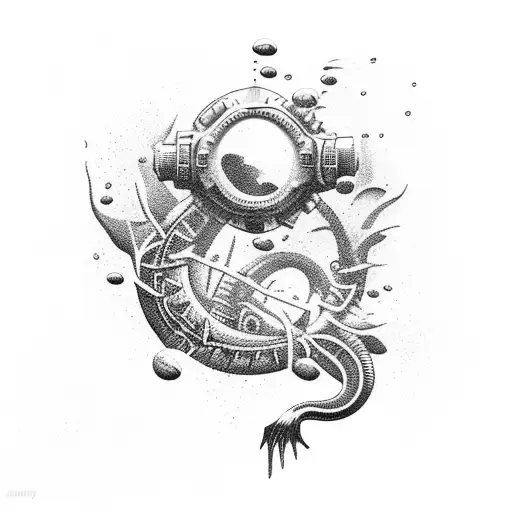 underwater scene with a diver  tattoo design idea
