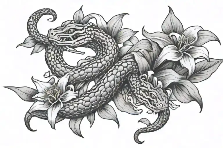 3 vipers in lilies tattoo design idea