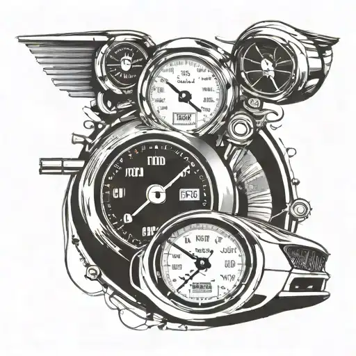 A speedometer eye transitioning into a sports car theme on your forearm tattoo design idea