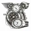 A speedometer eye transitioning into a sports car theme on your forearm tattoo design idea