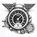 A speedometer eye transitioning into a sports car theme on your forearm tattoo design idea