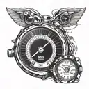 A speedometer eye transitioning into a sports car theme on your forearm tattoo design idea