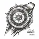 A speedometer eye leading into a detailed sports car design on your forearm tattoo design idea