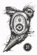 An eye designed as a speedometer leading into a detailed sports car on your forearm tattoo design idea