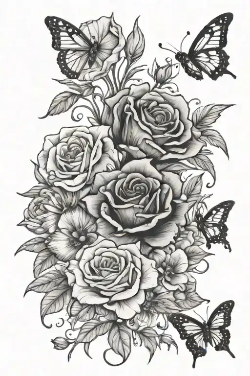 rose, gladiolus,poppy, honeysuckle, butterfly made tattoo design idea