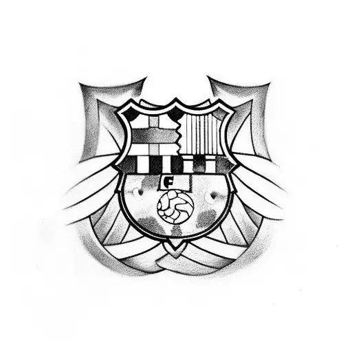 A tattoo featuring the iconic FC Barcelona logo combined with elements of formula 1, symbolizing the client's passion for both sports tattoo design idea