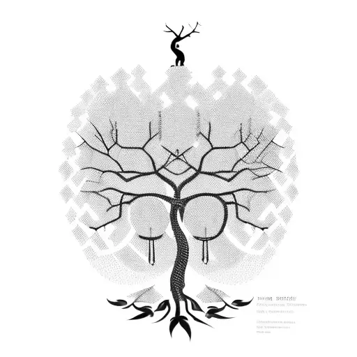 A family tree design with each branch representing a different aspect of the client's life, including trading, personal training, football, and love tattoo design idea