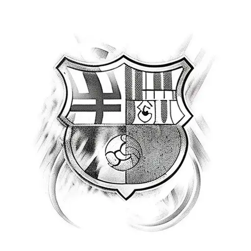 A tattoo featuring the iconic FC Barcelona logo combined with elements of formula 1, symbolizing the client's passion for both sports tattoo design idea