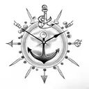 fishes, clock, anchor, numbers 111, tree, dice tattoo design idea