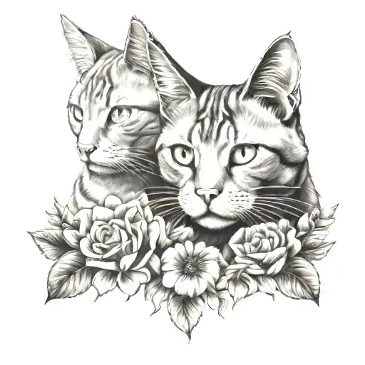 memorial two ginger cats with flowers surrounding tattoo design idea