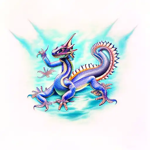 a  cute water dragon with hints of blue tattoo design idea