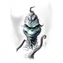 A stylish portrait of the Grinch, with a smoke cloud forming his mischievous grin tattoo design idea