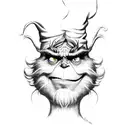 A stylish portrait of the Grinch, with a smoke cloud forming his mischievous grin tattoo design idea