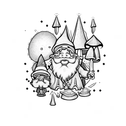 gnomes and mushroom and mandala tattoo design idea