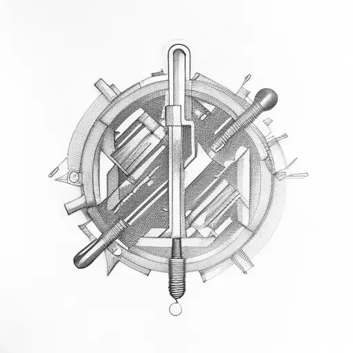An abstract representation of a wrench and screwdriver crossed over each other tattoo design idea