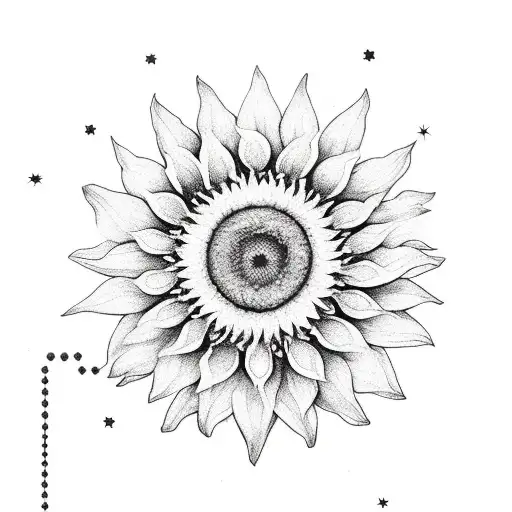sunflower with tiara, stars and domino stone tattoo design idea