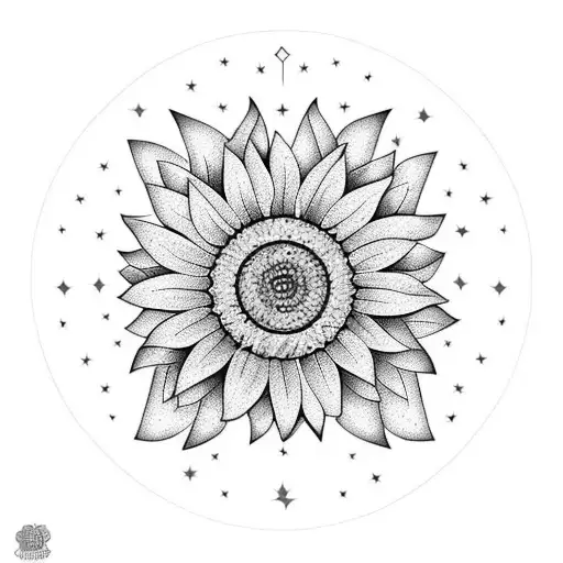 sunflower with tiara, stars and domino stone tattoo design idea
