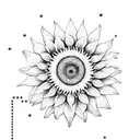 sunflower with tiara, stars and domino stone tattoo design idea