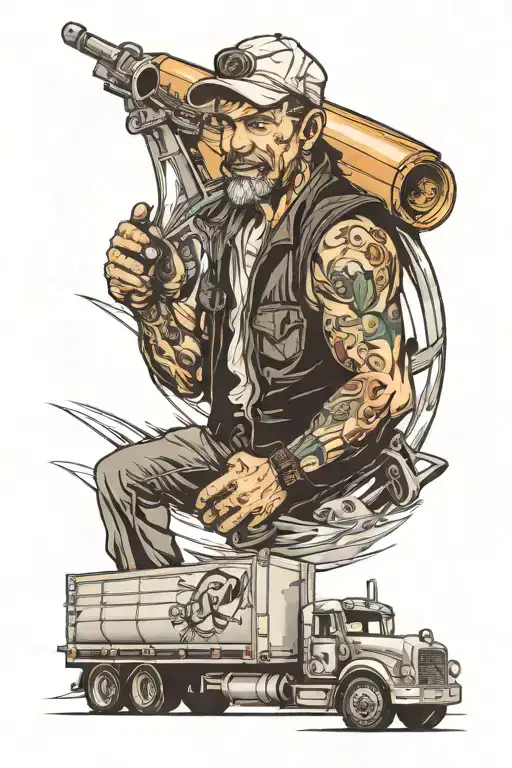 truck driver on the highway tattoo design idea