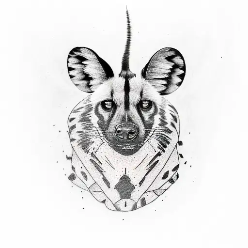 african wild dog head, safari tree under tattoo design idea