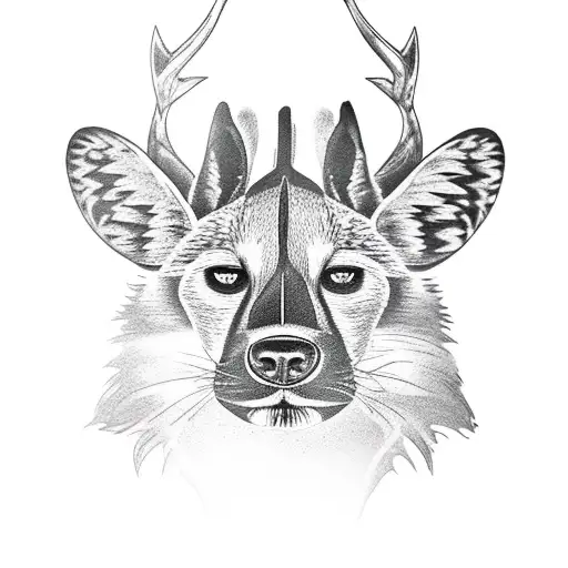 african wild dog head, safari silhouette tree tattoo design idea