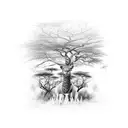 african wild dig head with safari tree tattoo design idea
