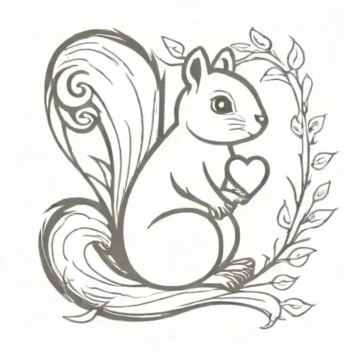 Squirrel with a heart that have the initials MY tattoo design idea