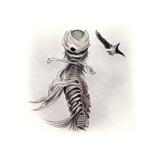 attack on Titan spine with birds tattoo design idea