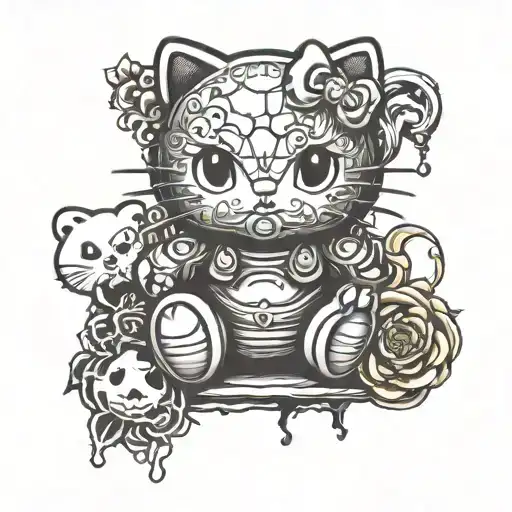 scary hello kitty tattoo design idea