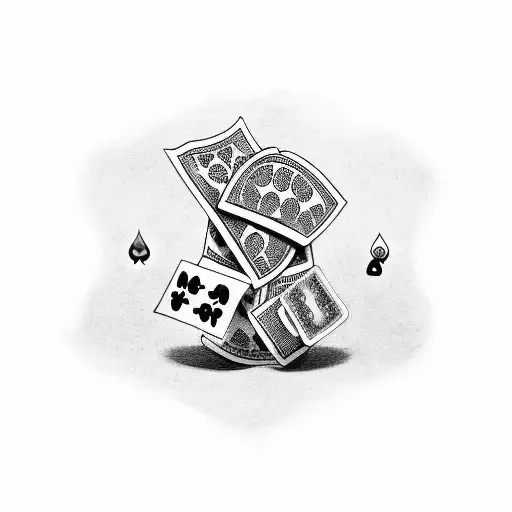 A stack of cash surrounded by playing cards and dice tattoo design idea