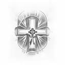 A faded cross with psalm m-5:4 written above and a date written below  tattoo design idea