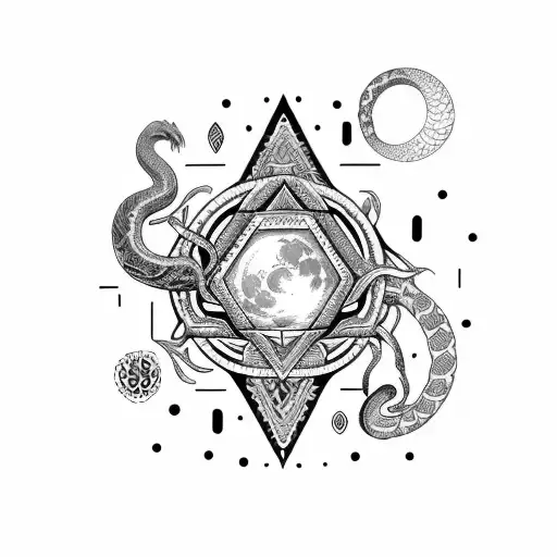 moon, snake, mandala tattoo design idea