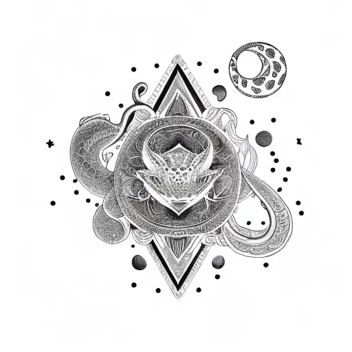 moon, snake, mandala, mermaid tattoo design idea