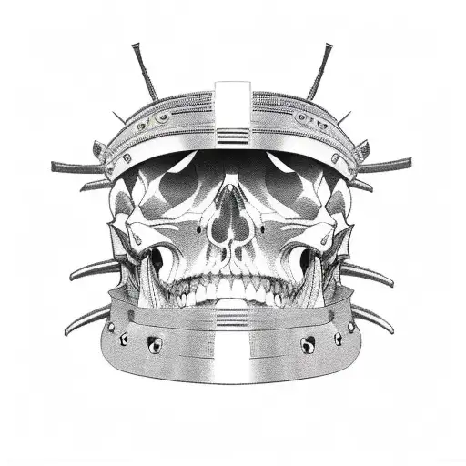 samurai helmet and armor but face is replaced with skull tattoo design idea